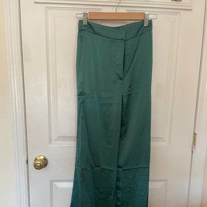 NWT Bacio Small Satin Teal Wide Leg Trousers